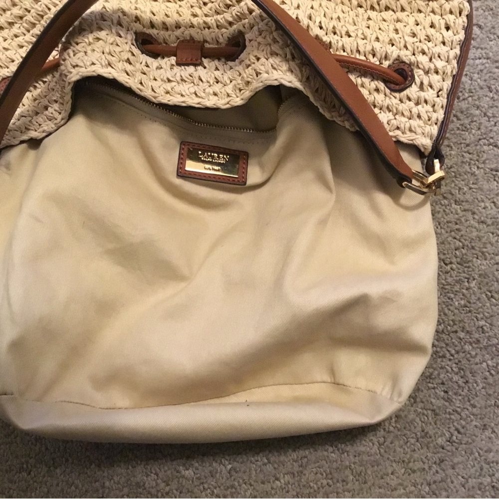 Lauren by RALPH LAUREN “Andie”Bucket Drawstring Straw & Leather Crossbody NWOT - Picture 12 of 16